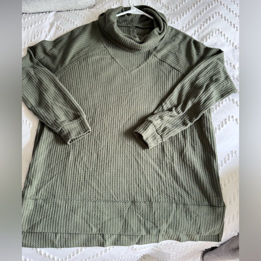 Lou & Grey Olive Green Waffle Cowl Neck Top XS (oversized)